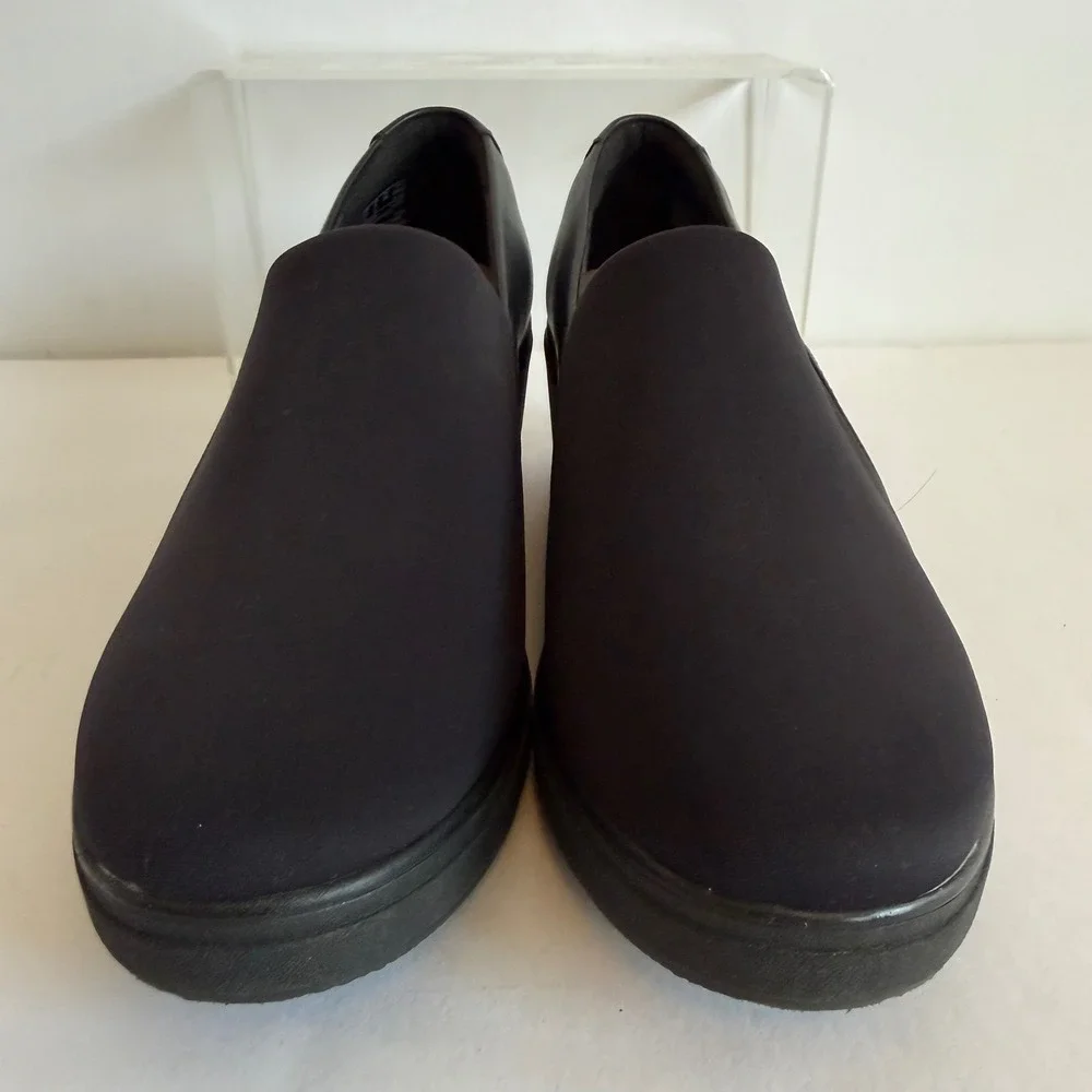 Clarks Collection Black Wedge Slip On Shoes Womens 8W Wide‎ Comfort Loafers